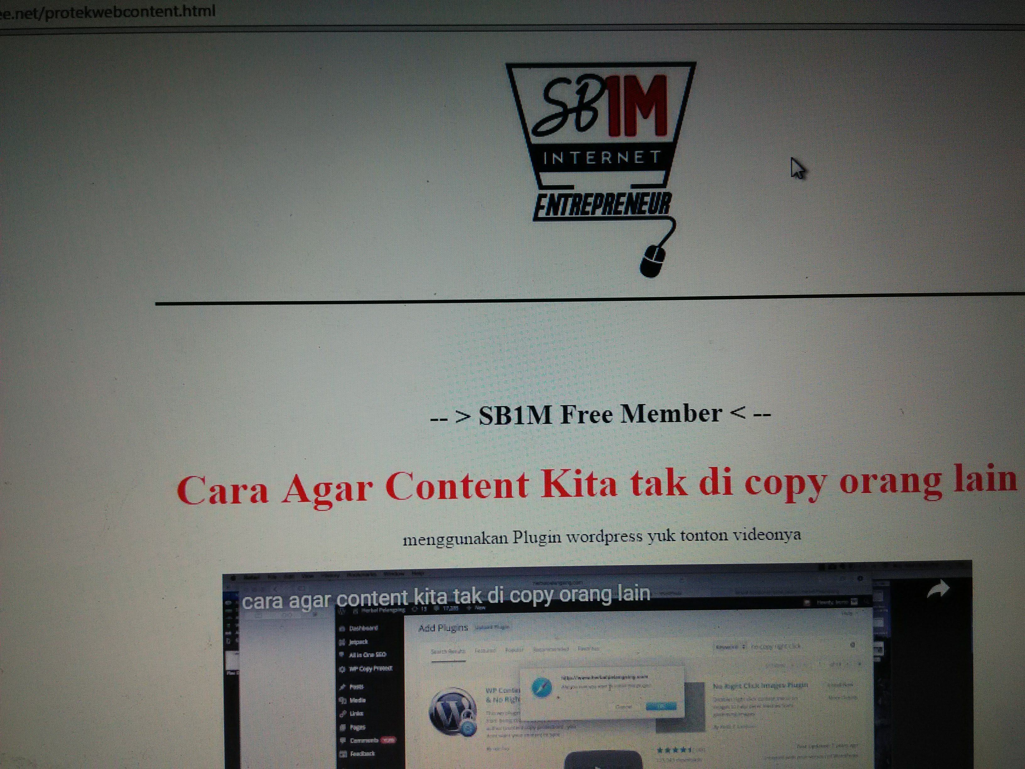 Materi Pelatihan Bisnis Internet SB1M Cara Agar Konten Tidak Bisa Di-Copy