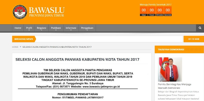 Pendaftaran Panwaslu 2017 Jawa Timur