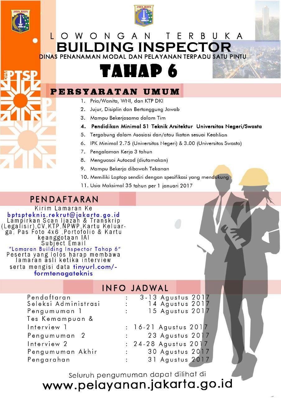 Lowongan Kerja Building Inspector DPM PTSP Jakarta