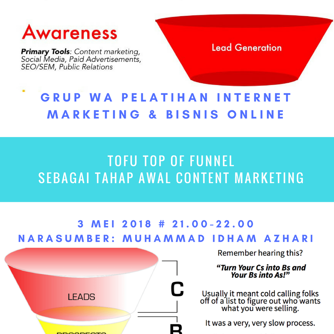 TOFU Top Of Funnel Sebagai Tahap Awal CONTENT MARKETING Melalui Grup WA Pelatihan Internet Marketing Dan Bisnis Online