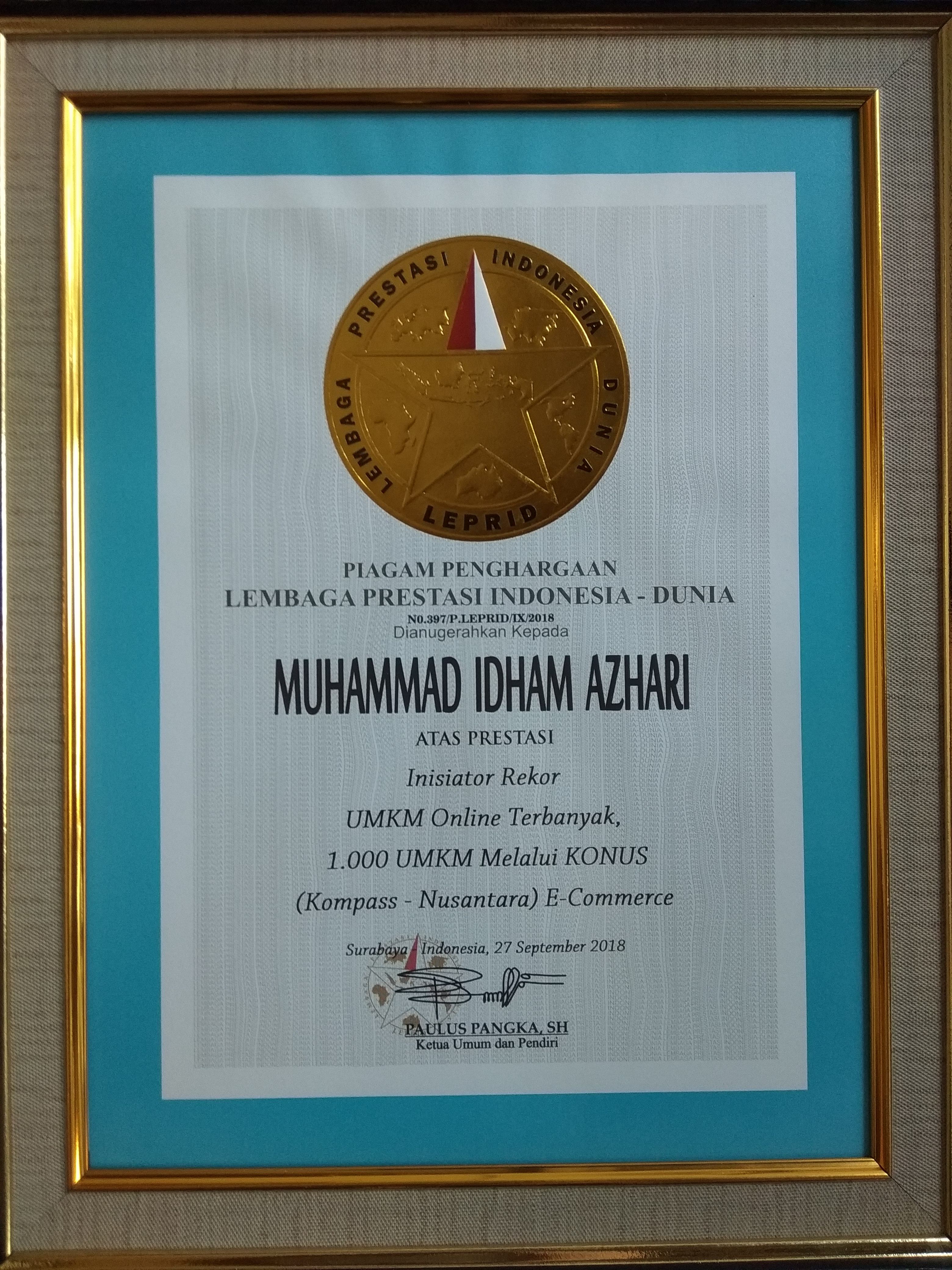 Penghargaan LEPRID Muhammad Idham Azhari