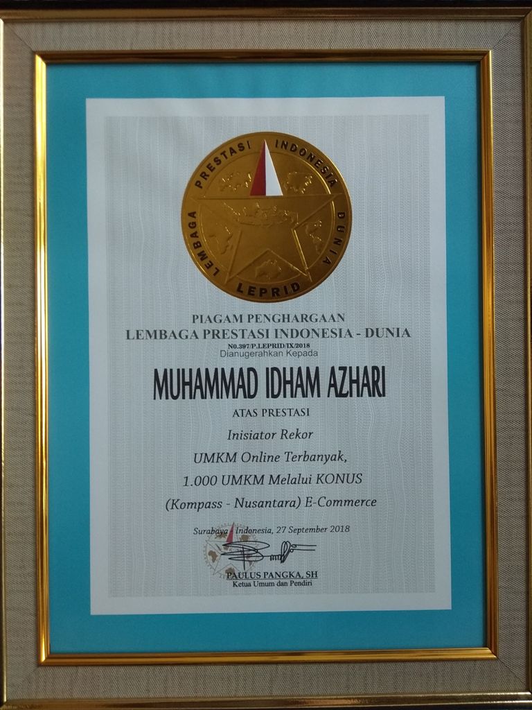 Penghargaan LEPRID (Lembaga Prestasi Indonesia - Dunia) Muhammad Idham Azhari